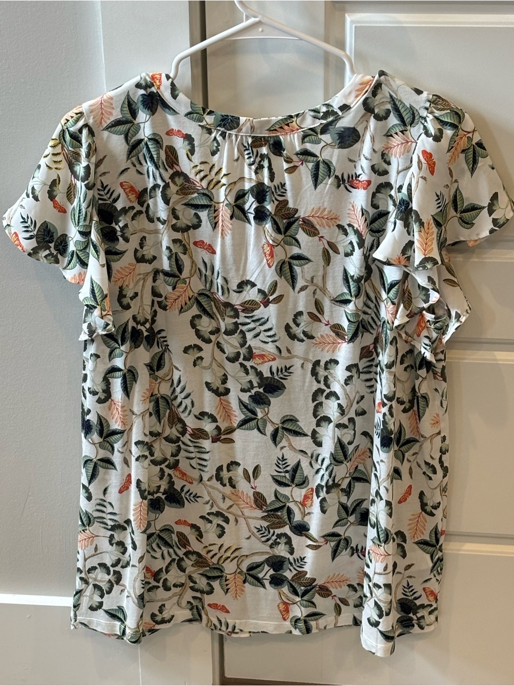 LOFT White Botanical Flutter Sleeve V-Neck Top - Picture 3 of 4